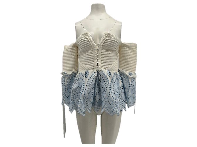 Top in cotone bianco e blu Self Portrait
