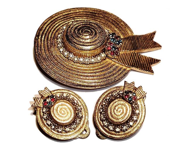 Autre Marque Set Spilla a Cappello e Orecchini Ciner Tono Oro D'oro