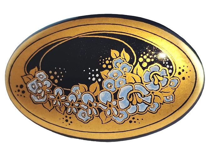 Michaela Frey Emaille Blumenbrosche Oval Golden