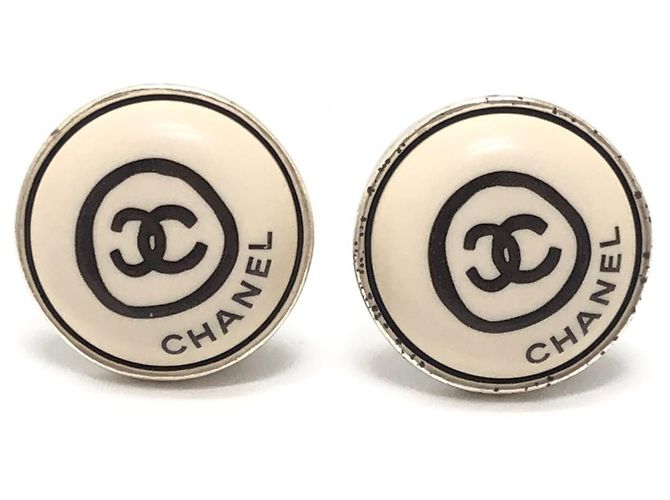 Orecchini a clip CHANEL Coco Mark Circle Button Argento Bianco 