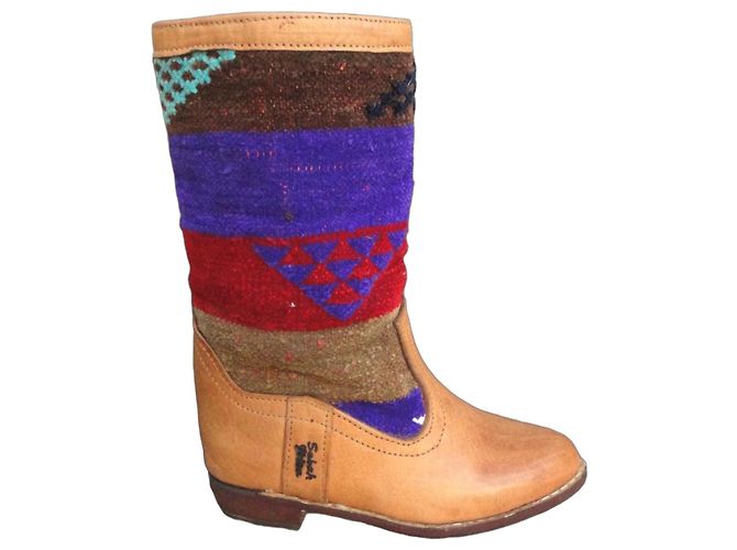 Autre Marque Botas Sabah Ibiza de couro e kilim estilo boêmio