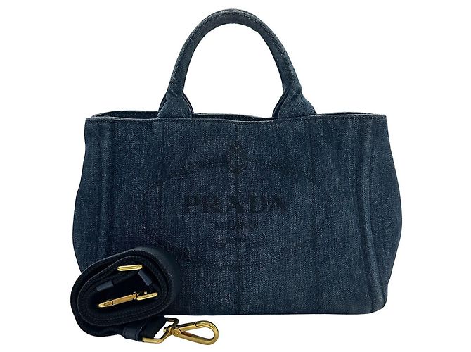 Borsa Prada Canapa Mini in denim blu scuro