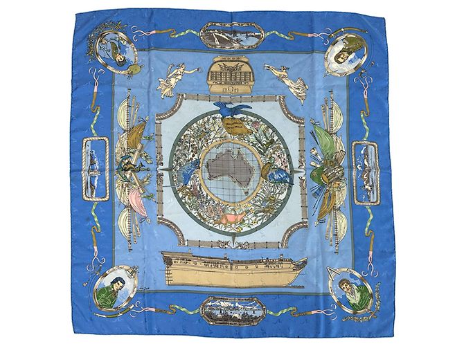 Hermès Sciarpa Hermes Carre 90 LE GEOGRAPHE Blu Multicolore
