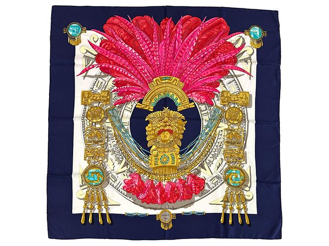 Sciarpa in seta Hermès - Carré 90, Mexico Multicolore Blu navy