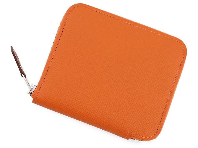 Hermès Cartera compacta de seda Hermes Azap en cuero Epsom naranja