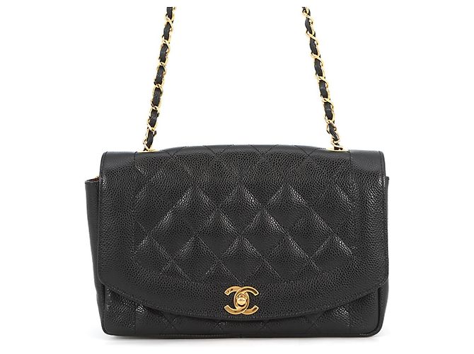 Timeless Bolsa de ombro com corrente em couro de vitelo granulado preto Chanel