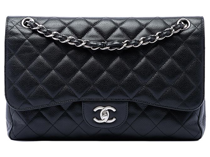 Chanel Black Jumbo Classic Caviar Double Flap Noir