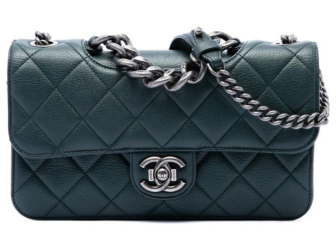 Chanel Green Medium Quilted Goatskin Perfect Edge Flap