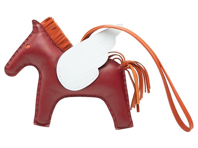 Charm para bolso Rodeo Pegase PM en piel de cordero Milo roja y Swift Grigri Hermès Burdeos