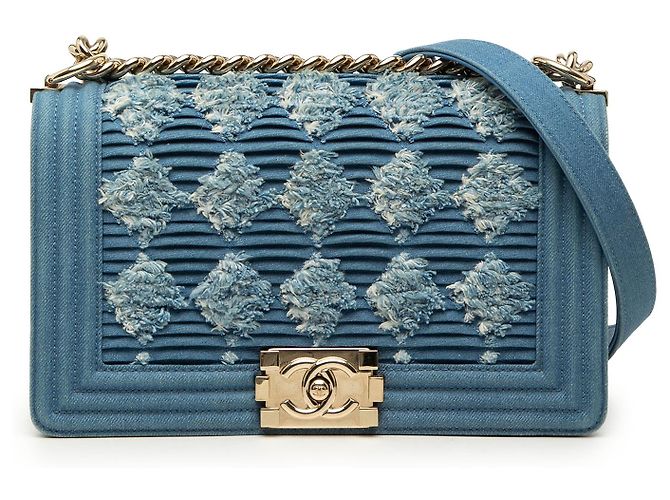 Chanel Blue Old Medium Pleated Denim Boy Flap Blau