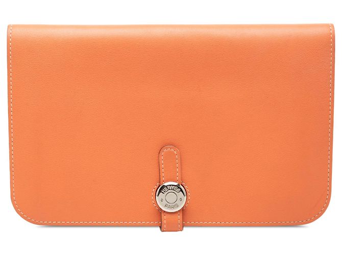 Hermès Orange Clemence Dogon Duo Wallet GM