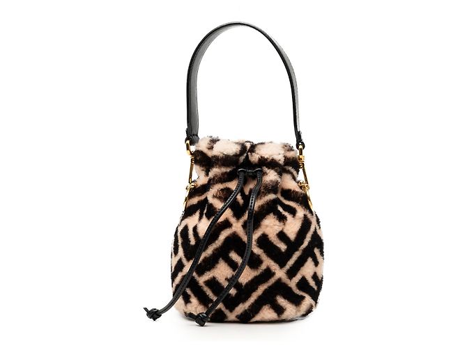 Fendi Borsa a secchiello Mini Zucca Shearling Mon Tresor Beige