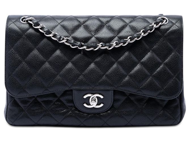 Chanel Black Jumbo Classic Caviar Double Flap Noir