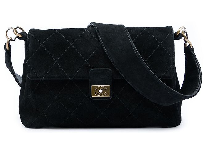 Bolsa de ombro Chanel Black CC em camurça acolchoada Preto
