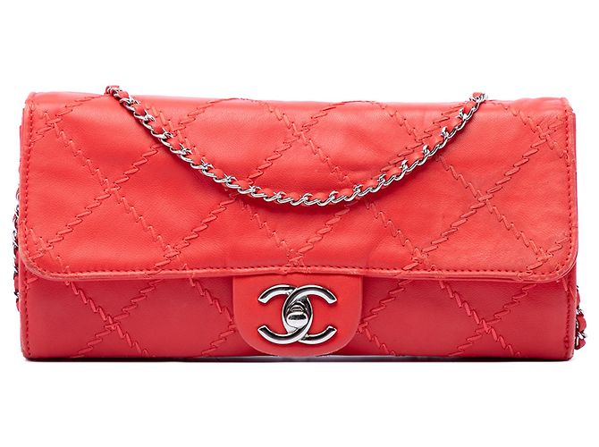 Chanel Red CC gestepptes Lammleder Wallet On Chain Rot
