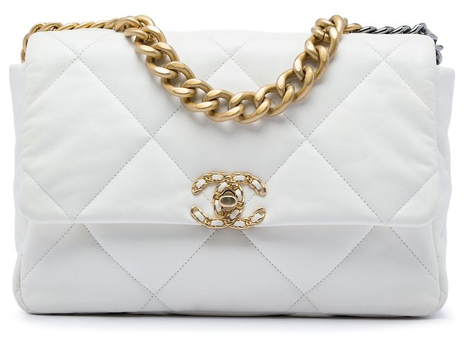 Chanel White Large Lambskin 19 Flap Blanc