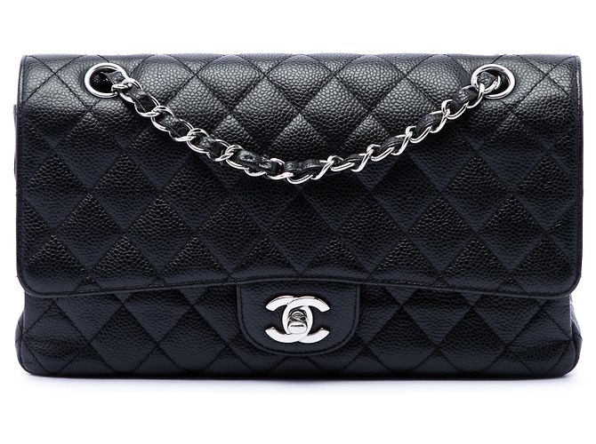 Chanel Black Medium Classic Caviar Double Flap Preto