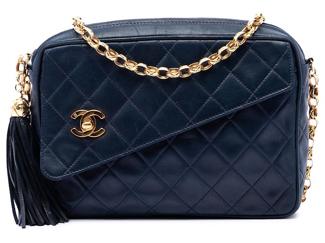 Chanel Blue CC gesteppte Lammfell Camera Bag mit Quaste Blau Marineblau