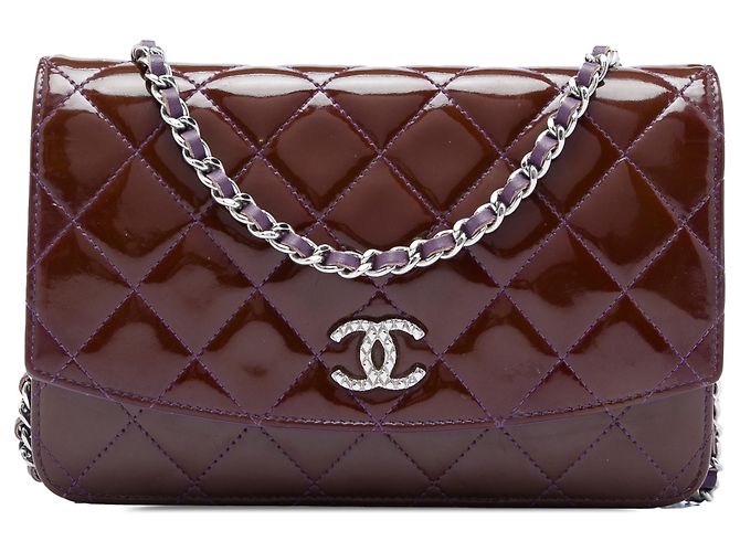 Chanel Red CC gesteppte Patentleder Wallet On Chain Rot Bordeaux