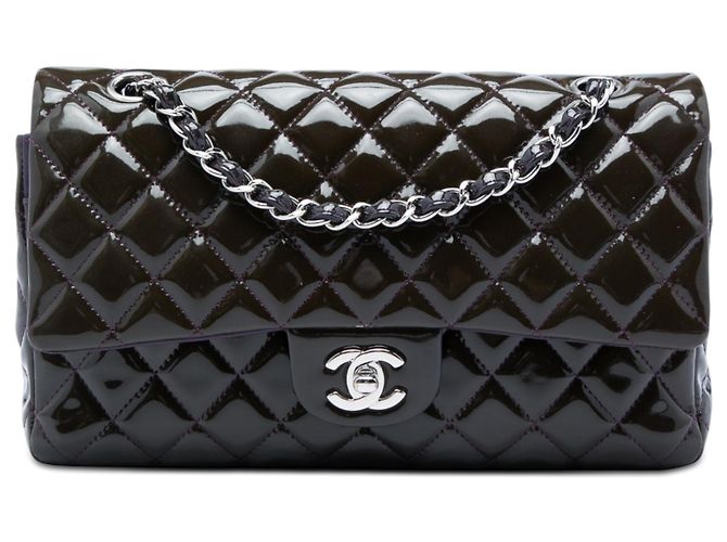 Chanel Purple Medium Classic Patent Double Flap Roxo
