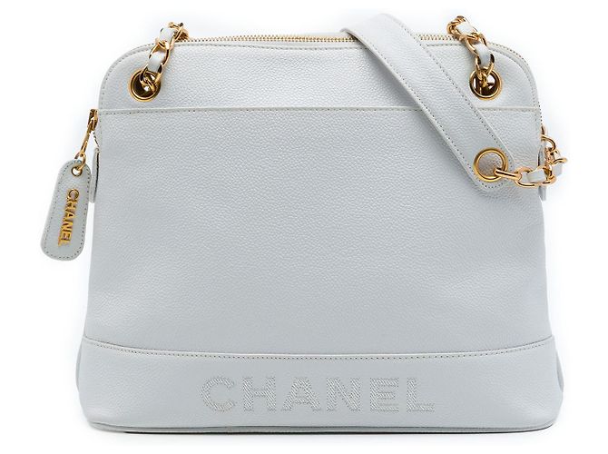 Bolsa de Ombro Chanel White Caviar Logo Chain Branco Fora de branco