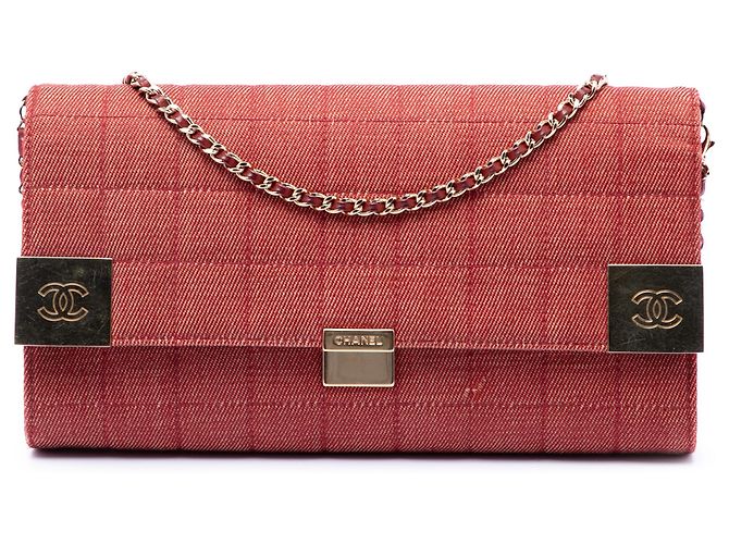 Chanel Red CC Choco Bar Denim Chain Flap Rot