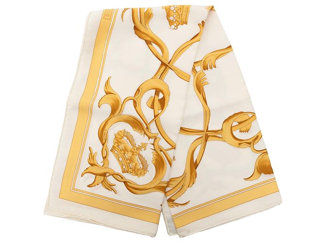 Écharpe en soie Hermès White Couronnes 90 Blanc Écru