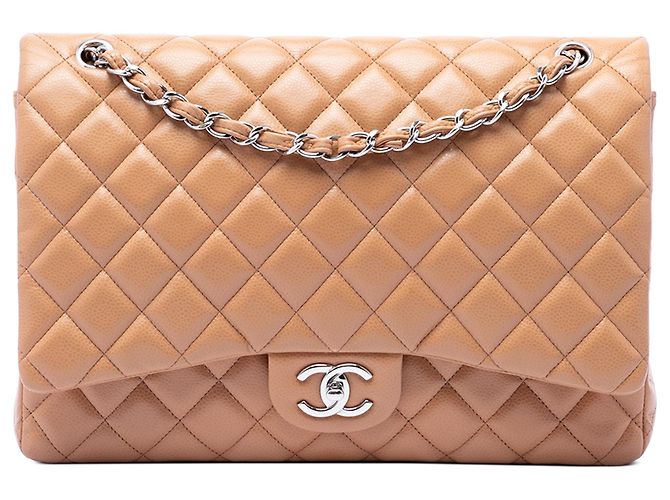 Chanel Brown Maxi Classic Caviar Single Flap Marrom Caramelo