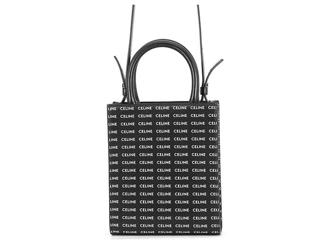 Céline Sac à main cabas vertical en cuir Celine Mini Noir Blanc