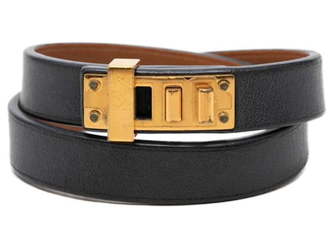 Hermès Hermes Mini Dog Double Tour Bracelet Black Golden 