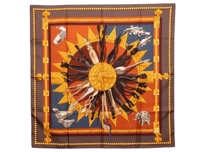 Hermès Hermes Carre 90 Cuillers D'AFRIQUE Sciarpa Marrone Multicolore