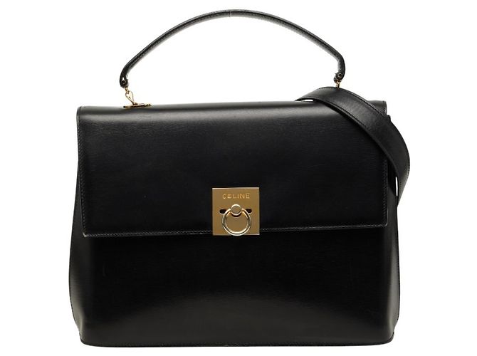 Céline Bolso de mano/Bolso de hombro en cuero negro Celine