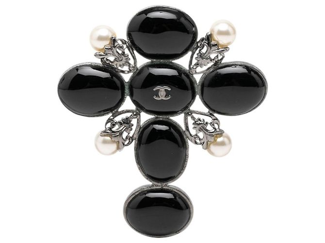 Broche Chanel Coco Mark Noir Argenté