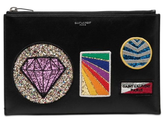 Clutch Saint Laurent com aplicação de glitter Preto Multicor