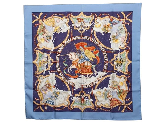Hermès Sciarpa Hermes Carre 90 Cavaliers des Nuages Blu Multicolore