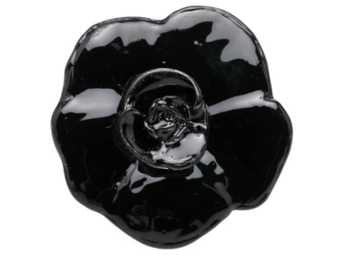Anello Camellia Chanel Nero e Argento Metallo
