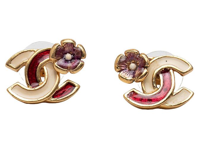 Pendientes de botón Chanel Coco Mark Camellia Multicolor Dorado
