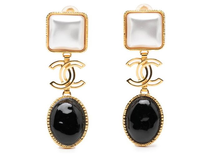 Orecchini a clip Chanel Coco Mark Nero Bianco D'oro 