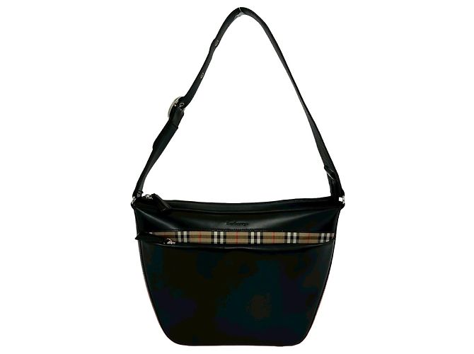 Bolsa de ombro em couro e canvas Burberry Preto