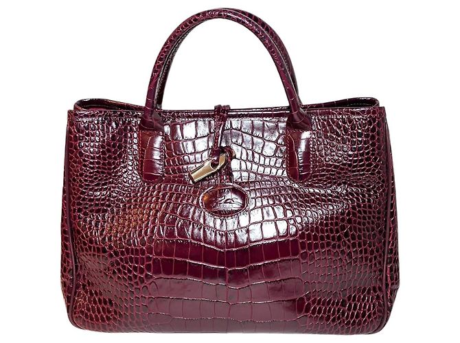 Longchamp Roseau Embossed Leather Handbag Purple 