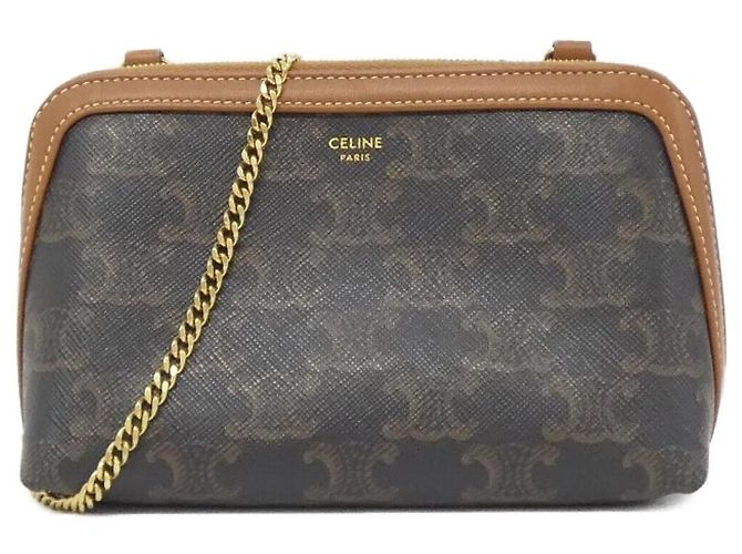 16 Céline Bolsa de ombro com corrente Celine Marrom