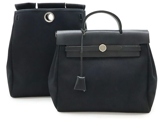 Hermès Hermes Herbag Ad PM Toile Officier Leather 2way Backpack Schwarz