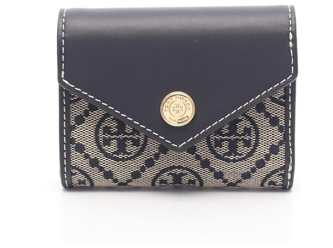 Tory Burch T Monogram Leder Trifold Wallet Blau