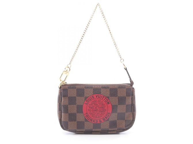 Borsa Louis Vuitton Mini Pochette Accessoires Damier Ebene Marrone