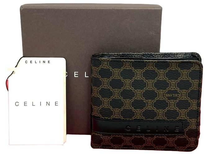 Céline Celine Macadam Canvas Leather Bifold Wallet Brown