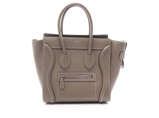Céline Bolsa de mão CELINE Luggage Micro Shopper em couro Marrom Bege