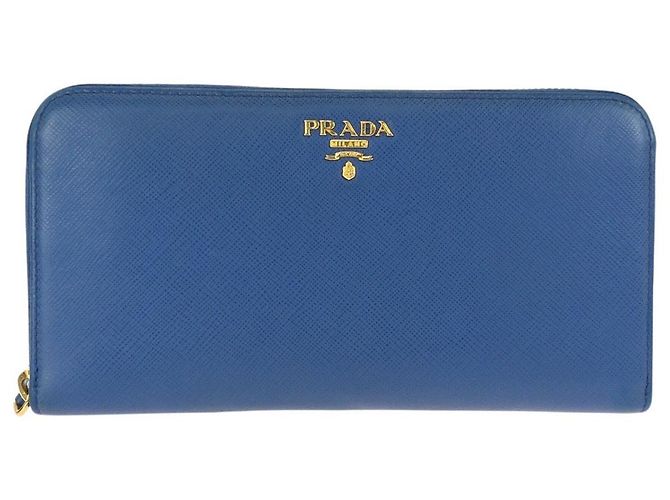 Prada Saffiano Blue Leather Long Wallet