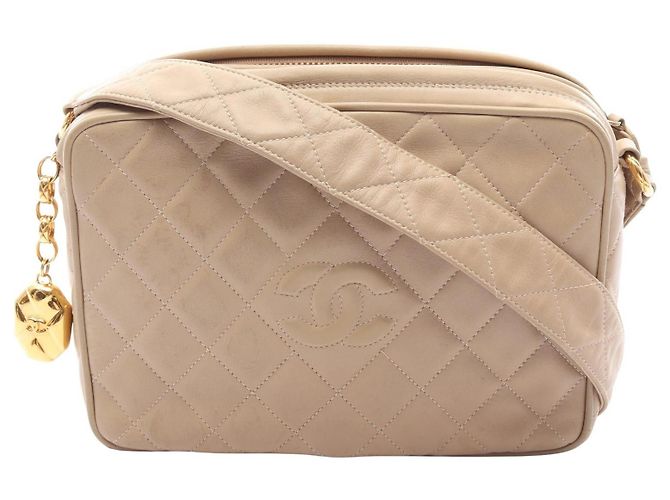 Bolso de hombro de cuero CHANEL Coco Mark Castaño Beige