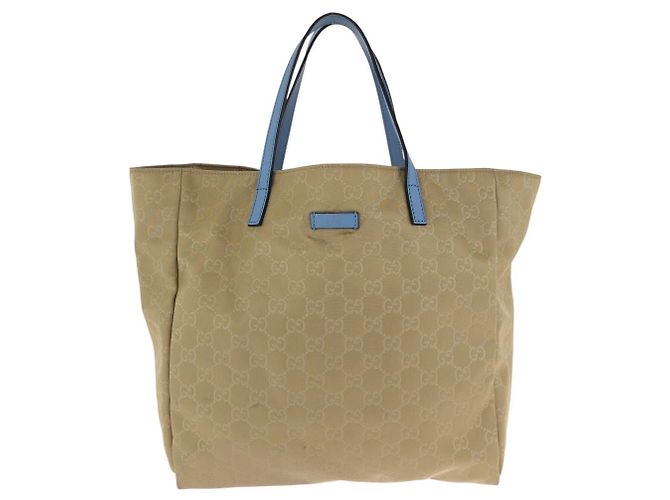 Borsa Tote Gucci in nylon e pelle Marrone Beige