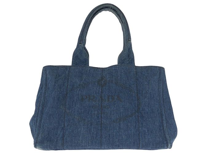 Bolso tote de denim canapa con logotipo triangle Prada Azul